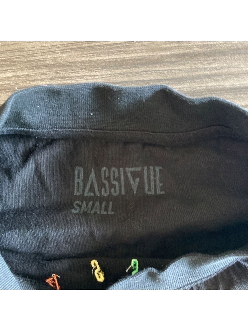 Bassigue Womens Black Cropped Cotton Tee with Rainbow Lettering Small - Picture 2 of 4
